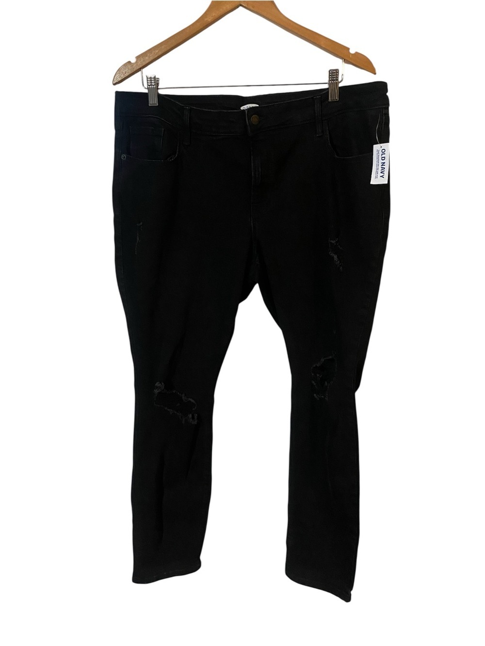 Old Navy Pop Icon Skinny Mid Rise Size 16 Black Denim Distressed Jeans NWT
